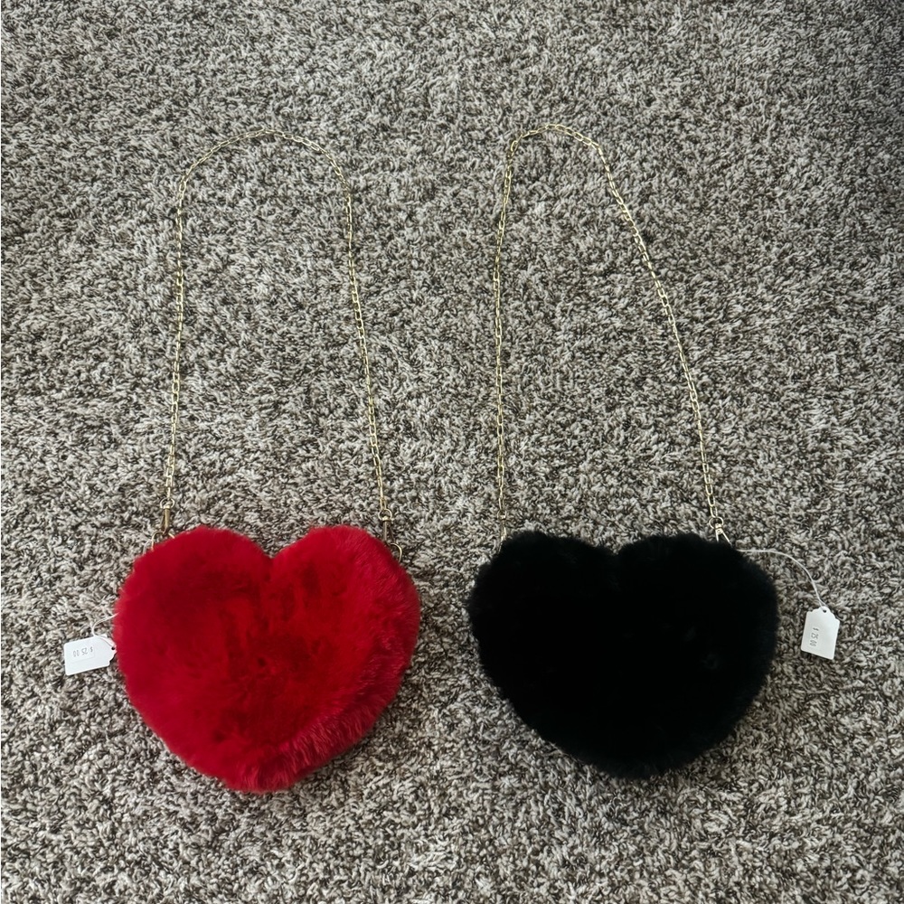 2 Faux Fur Heart Shoulder Bags